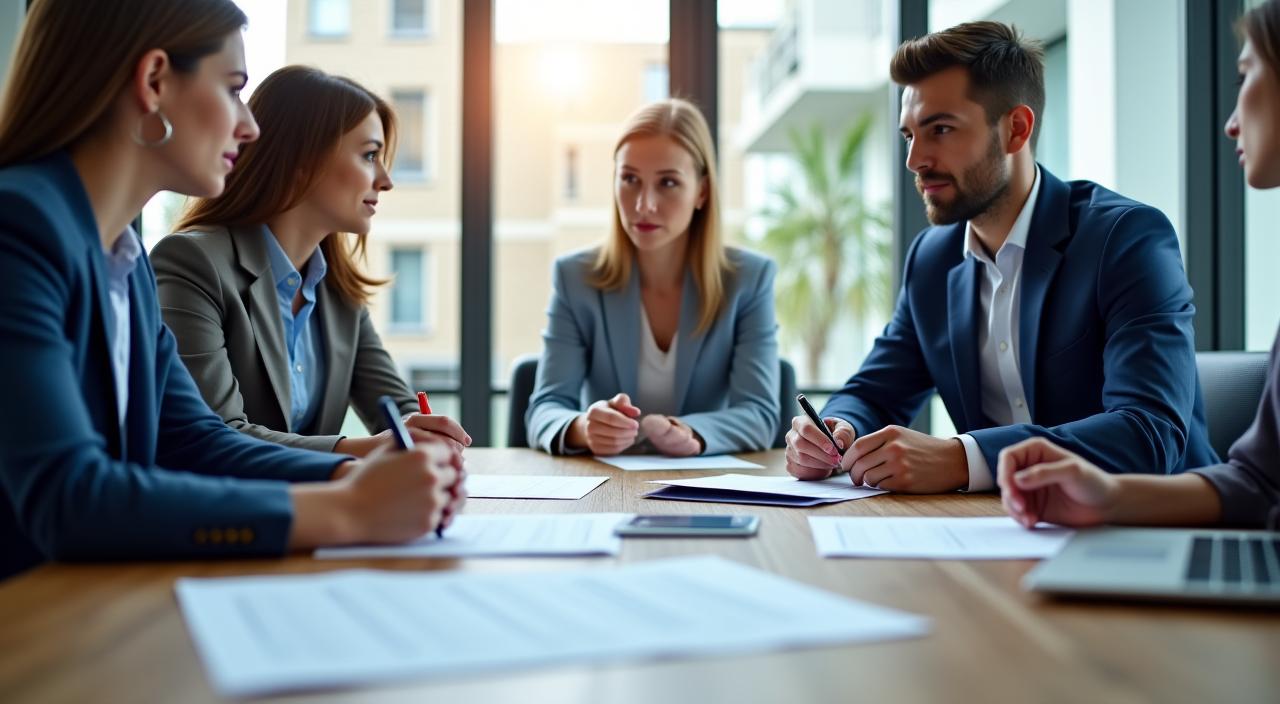 Professional contract negotiation meeting for textile business agreements